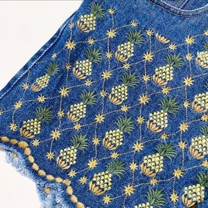 Farm Rio - Embroidered Pineapple Denim Shorts